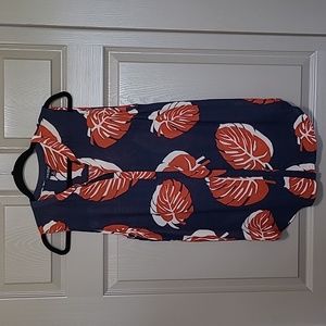 Lucky Brand Navy and Orange Leaf Print Tunic